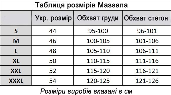 Таблиця одягу Massana