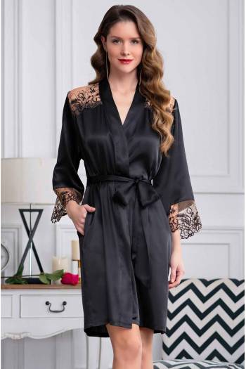 Короткий черный халат Mia-Amore Amanda 3633